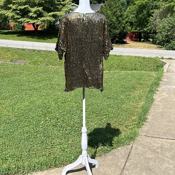 Large Vintage Elegance Anujan Gold/Green Sequin Blouse - Picture 5 of 10